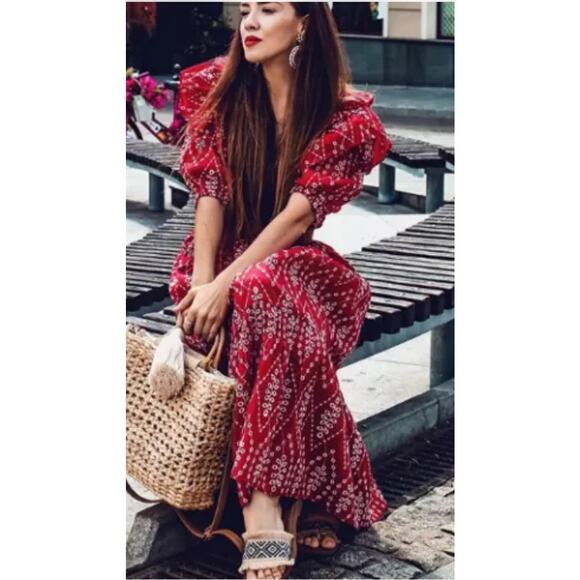 Zara Red Dress with Eyelet Embroidery Midi Length Size Small - Picture 15 of 16